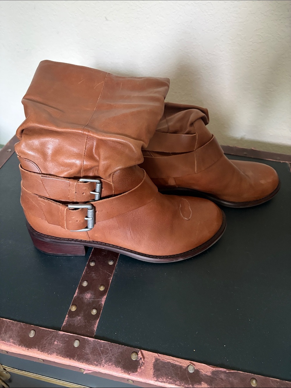 Matisse Cognac Slouch Ankle Boots with Buckle Straps